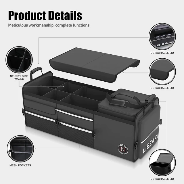 Alt view image 4 of 7 - LIBZAKI Oversize 4 in 1 Car Trunk Storage Organizer, Multi Compartment Collapsible Trunk Storage Box with Cooler Bag for Car Truck SUV-Black