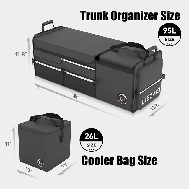 Alt view image 6 of 7 - LIBZAKI Oversize 4 in 1 Car Trunk Storage Organizer, Multi Compartment Collapsible Trunk Storage Box with Cooler Bag for Car Truck SUV-Black