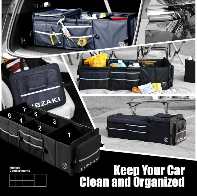 Alt view image 7 of 7 - LIBZAKI Oversize 4 in 1 Car Trunk Storage Organizer, Multi Compartment Collapsible Trunk Storage Box with Cooler Bag for Car Truck SUV-Black