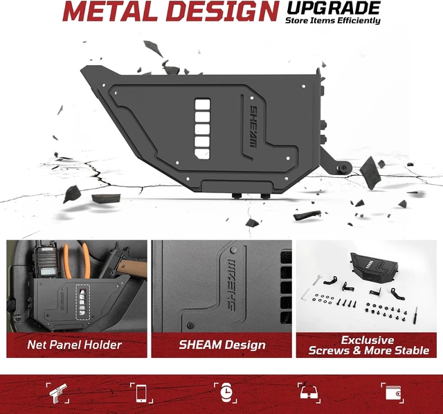 Alt view image 4 of 7 - Metal Front Door Pockets Storage for Jeep Wrangler JK JKU 2007-2017