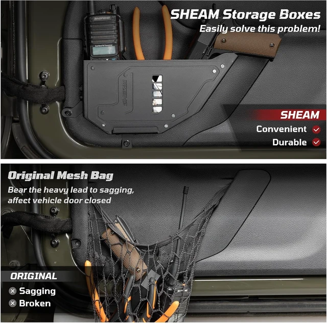 Alt view image 5 of 7 - Metal Front Door Pockets Storage for Jeep Wrangler JK JKU 2007-2017