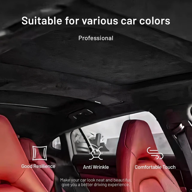 Alt view image 6 of 7 - Suede Auto Headliner Fabric 98" L × 60" W with Foam Backing - Tube Packaging - Black Interior Replacement Material for Car/Truck/SUV/RV Roof - Home Repair/DIY Headliner Material