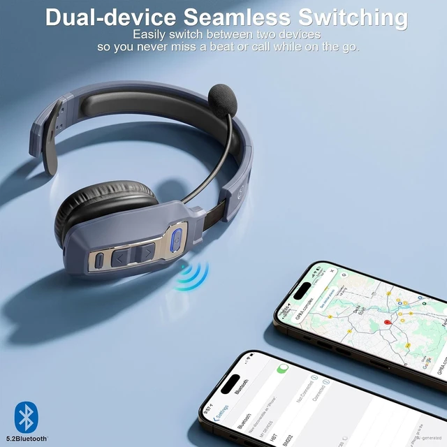 Alt view image 3 of 7 - Trucker Bluetooth Headset with AI Noise Cancellation Microphone, Trucker Headset with 65Hrs Talk Time & Mute Button, Multipoint Connection, Bluetooth Headsets Fit for Truck Drivers/Cell Phones