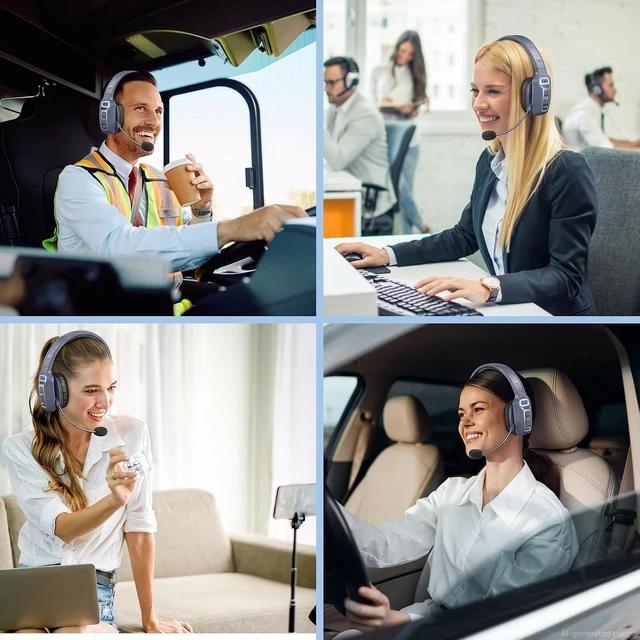 Alt view image 7 of 7 - Trucker Bluetooth Headset with AI Noise Cancellation Microphone, Trucker Headset with 65Hrs Talk Time & Mute Button, Multipoint Connection, Bluetooth Headsets Fit for Truck Drivers/Cell Phones