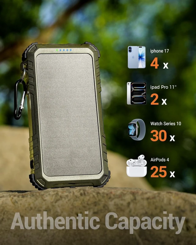 Alt view image 4 of 7 - Solar Charger Power Bank 20000mAh Fast Battery Pack for Cell Phones