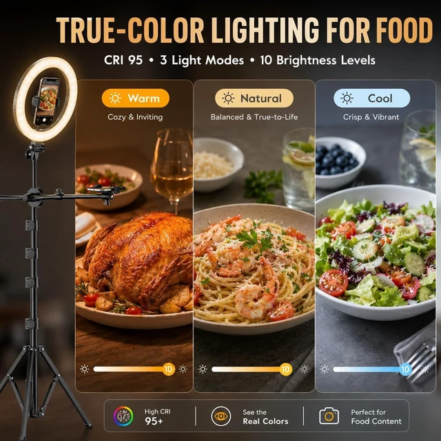 Alt view image 5 of 7 - Upgrade Tripod Ring Light Stand with 2 Telescopic Arms -67" Ring Light Tripod for iPhone&Android, Overhead Phone Mount with Remote, Phone Stand for for TikTok, YouTubeZoom & Video Recording