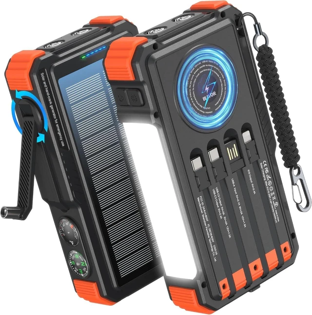 Main image of Solar Power Bank with Hand Crank and Built-in 4 Cables 20000mAh