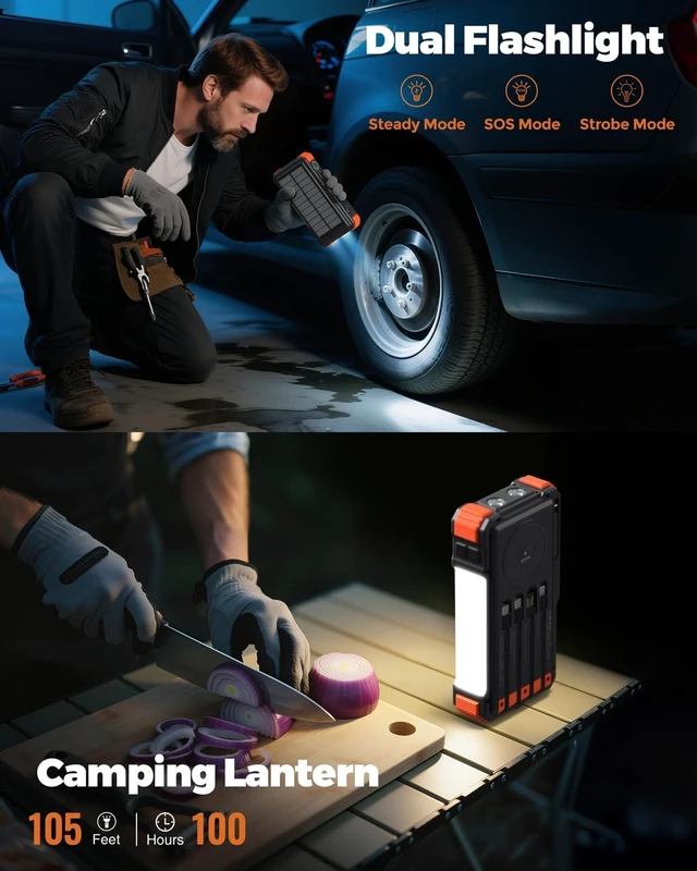 Alt view image 5 of 7 - Solar Power Bank with Hand Crank and Built-in 4 Cables 20000mAh