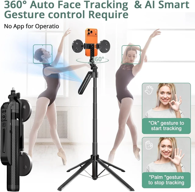 Alt view image 2 of 7 - 71" Auto Face Tracking Tripod for iPhone with 2 Lights, 2 Mics & Remote