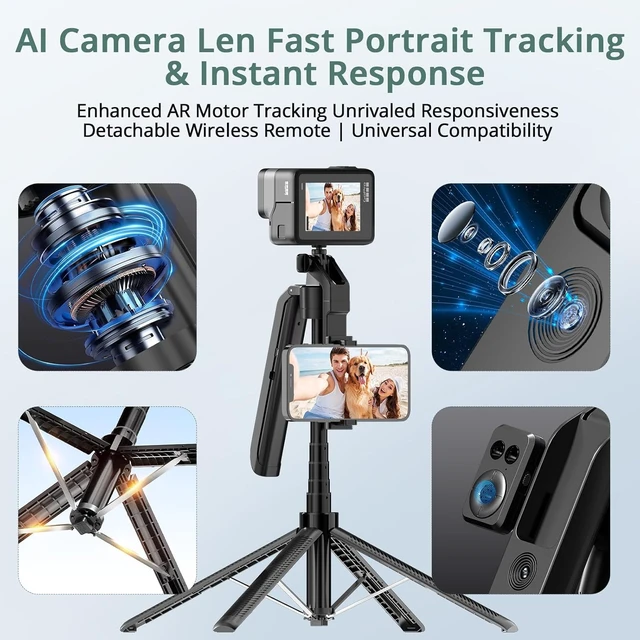 Alt view image 6 of 7 - 71" Auto Face Tracking Tripod for iPhone with 2 Lights, 2 Mics & Remote