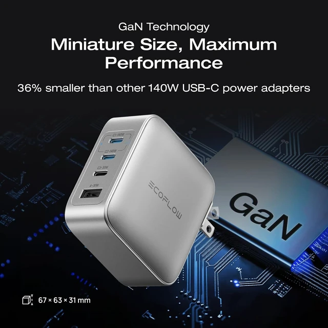 Alt view image 2 of 6 - Rapid Pro Charger, 146W 4-Post GaN USB C Charger Block, Up to 140W SinglePort Charging, Foldable and Compact for MacBook, iPad, iPhone 17 Series, and More