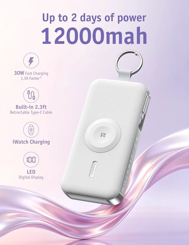 Alt view image 2 of 7 - CharmGo Portable Charger 3 in 1 iPhone Power Bank for 12000mAh