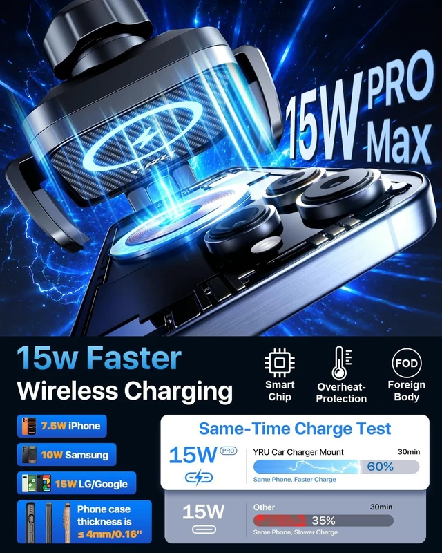Alt view image 2 of 7 - Auto-Clamping & 90+LBS Strong Suction 15W Wireless Car Charger Mount