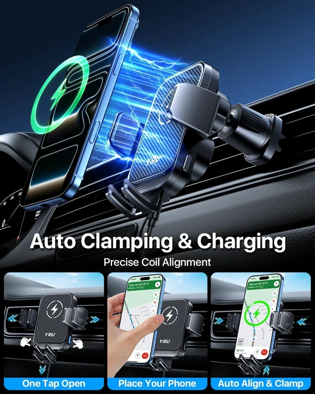 Alt view image 3 of 7 - Auto-Clamping & 90+LBS Strong Suction 15W Wireless Car Charger Mount