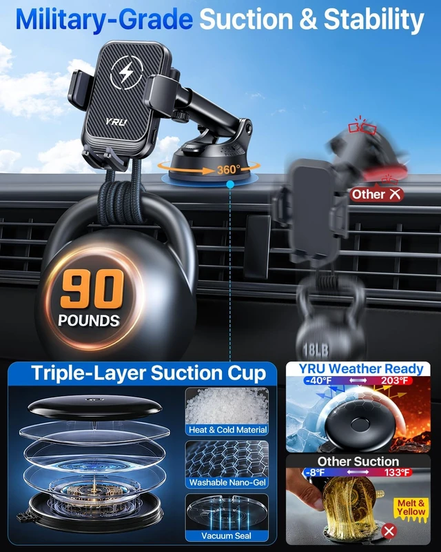 Alt view image 4 of 7 - Auto-Clamping & 90+LBS Strong Suction 15W Wireless Car Charger Mount