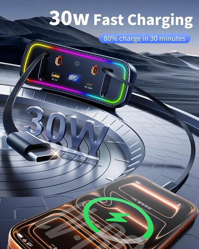 Alt view image 7 of 7 - Car Charger Usb Hub with RGB Light for 2026 2025 2024 2023 2022 2021 2020 Toyota Corolla Accessories, 4-Port Docking Station with Retractable Cable, Phone Fast Charging Hub with Voltage Display