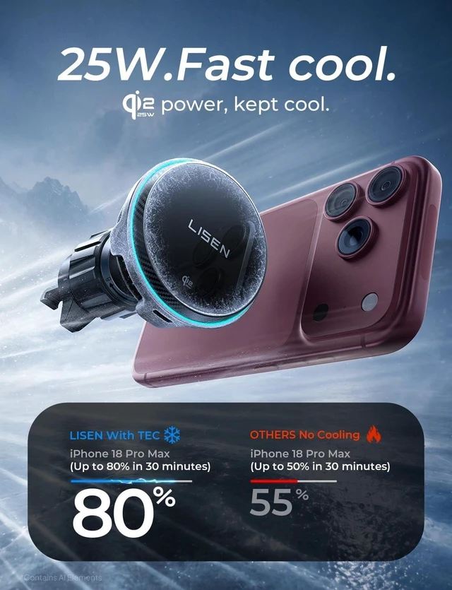 Alt view image 4 of 7 - for iPhone 18 Pro Max Car Charger Mount Holder for Qi2.2 25W Cooling