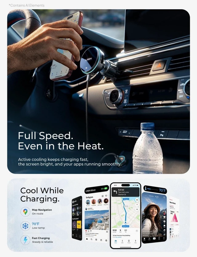 Alt view image 5 of 7 - for iPhone 18 Pro Max Car Charger Mount Holder for Qi2.2 25W Cooling