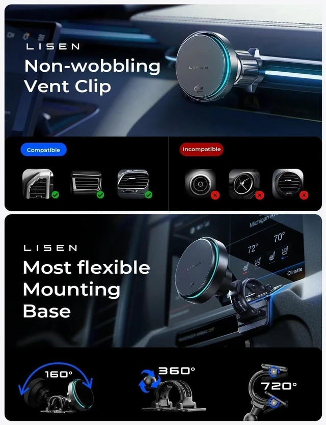 Alt view image 6 of 7 - for iPhone 18 Pro Max Car Charger Mount Holder for Qi2.2 25W Cooling