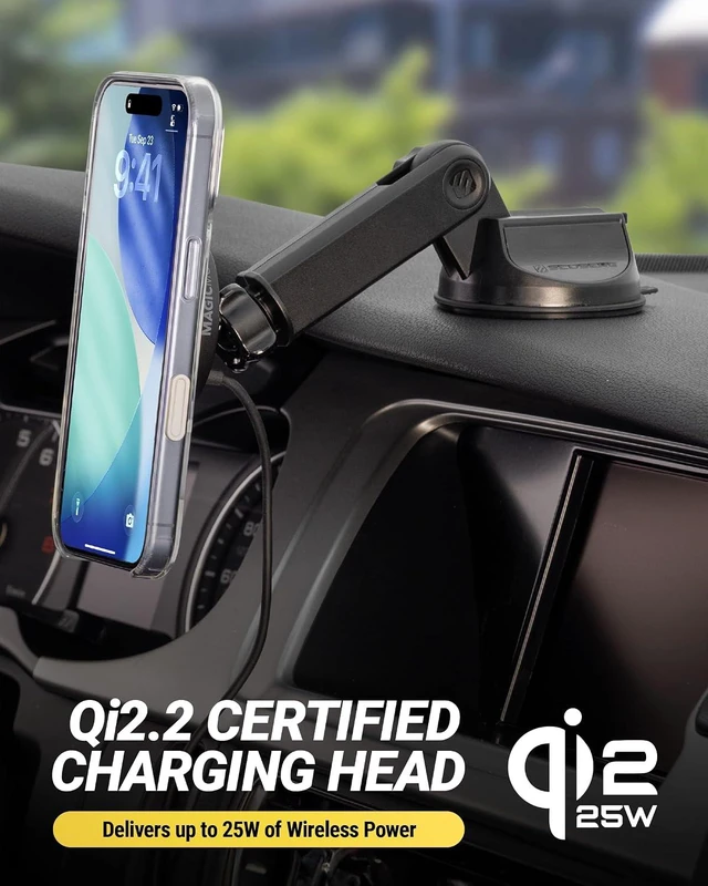 Alt view image 3 of 7 - MPQTRWDA Qi2 MagSafe Car Mount Charger 25W Fast Wireless Magnetic Cell Phone Holder with Adjustable Arm for Windshield or Dashboard Compatible with iPhone 17/16/15/14/13/12 & S25