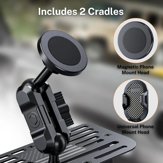 Alt view image 6 of 7 - Stainless Steel Phone Mount for 2011-2017 Wrangler JK JKU Magnetic & Clamp Dual Heads All-Metal Shakeproof Original America Flag Design OEM Screws Dash Mount Install