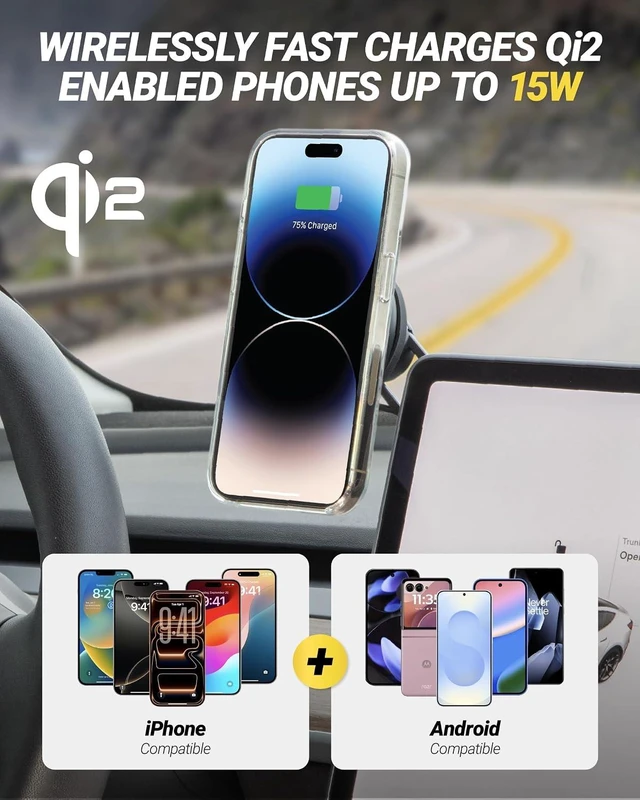 Alt view image 2 of 7 - MagicMount Charge Elite Qi2 15W Wireless Magnetic Phone Holder for Car Dash, Vent & Tesla Display, Fast Charging MagSafe Car Mount Charger Compatible with MagSafe iPhone & Galaxy S25