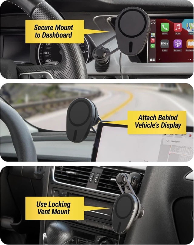 Alt view image 3 of 7 - MagicMount Charge Elite Qi2 15W Wireless Magnetic Phone Holder for Car Dash, Vent & Tesla Display, Fast Charging MagSafe Car Mount Charger Compatible with MagSafe iPhone & Galaxy S25