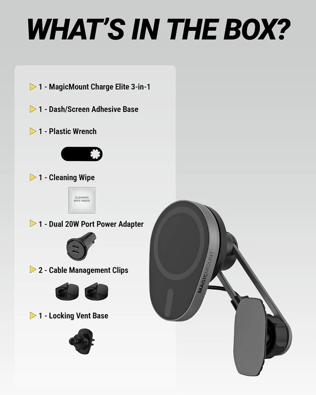 Alt view image 7 of 7 - MagicMount Charge Elite Qi2 15W Wireless Magnetic Phone Holder for Car Dash, Vent & Tesla Display, Fast Charging MagSafe Car Mount Charger Compatible with MagSafe iPhone & Galaxy S25