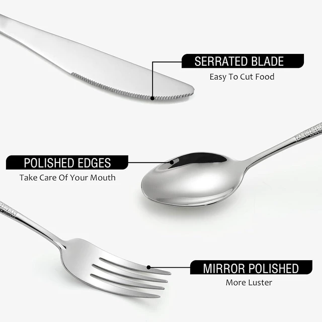 Alt view image 4 of 7 - 20-Piece Silverware Set Stainless Steel Flatware Set for 4 kitchen Utensils Cutlery Set Includes Knives Forks Spoons For Kitchen Home Hotel