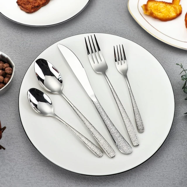 Alt view image 5 of 7 - 20-Piece Silverware Set Stainless Steel Flatware Set for 4 kitchen Utensils Cutlery Set Includes Knives Forks Spoons For Kitchen Home Hotel