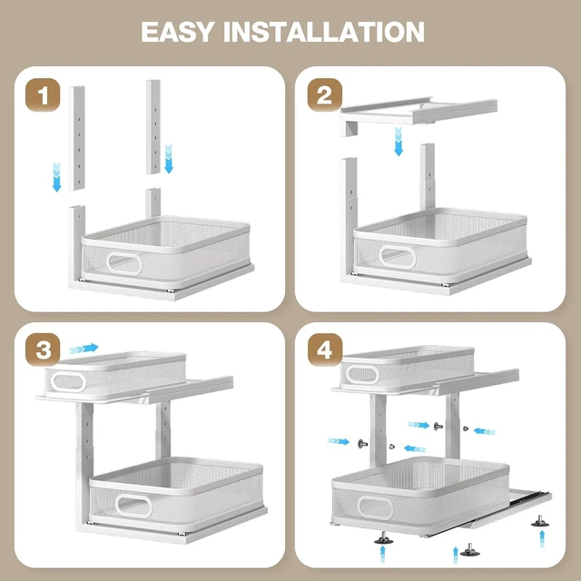 Alt view image 5 of 7 - 2 Pack Under Sink Organizer With Next-Gen Ball-Bearing Slides,2-Tier Precision Mesh Pull Out Cabinet Drawers Storage for Bathroom&Kitchen,Height Adjustable Shelf,Rust-resistant-Patent Pending