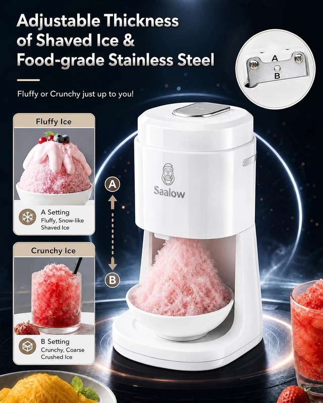Alt view image 2 of 7 - Electric Shaved Ice Machine, Professional Snow Cone Maker with Adjustable Thickness Settings, High-Efficiency 135W Motor, Portable Ice Crusher for Fluffy Ice & Slushies with 2 Ice Molds