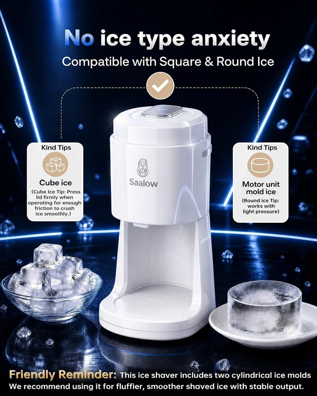Alt view image 3 of 7 - Electric Shaved Ice Machine, Professional Snow Cone Maker with Adjustable Thickness Settings, High-Efficiency 135W Motor, Portable Ice Crusher for Fluffy Ice & Slushies with 2 Ice Molds