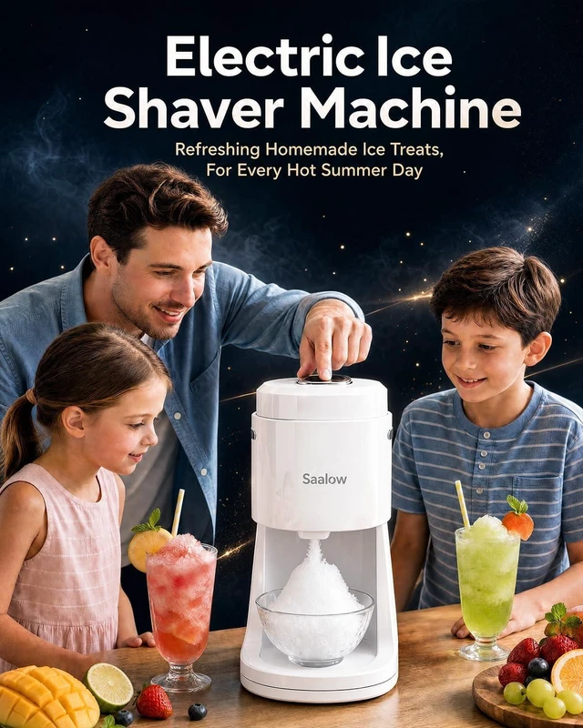 Alt view image 4 of 7 - Electric Shaved Ice Machine, Professional Snow Cone Maker with Adjustable Thickness Settings, High-Efficiency 135W Motor, Portable Ice Crusher for Fluffy Ice & Slushies with 2 Ice Molds