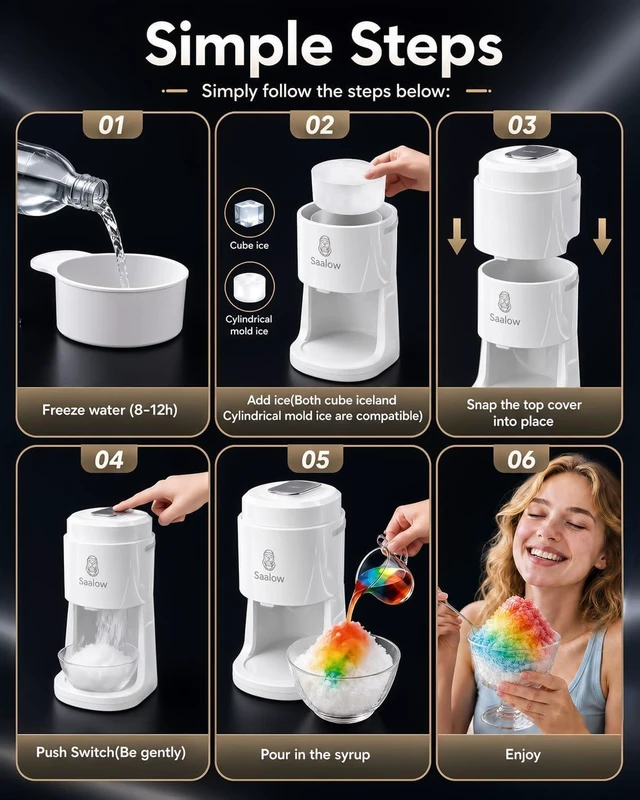 Alt view image 7 of 7 - Electric Shaved Ice Machine, Professional Snow Cone Maker with Adjustable Thickness Settings, High-Efficiency 135W Motor, Portable Ice Crusher for Fluffy Ice & Slushies with 2 Ice Molds