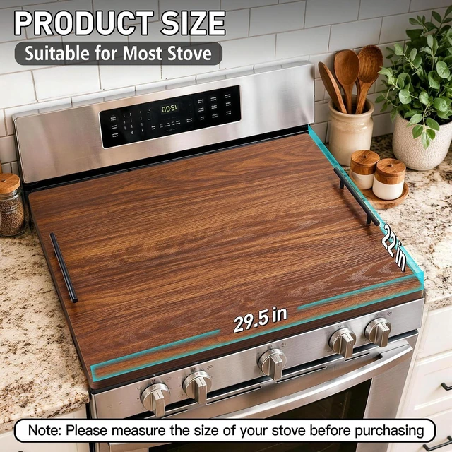 Alt view image 2 of 7 - Noodle Board Stove Cover with Handles, Stove Top Covers for Gas Burners and Electric Stove, Wood Stove Cover Board Decorative Serving Tray Kitchen Sink Cover for Counter Space (Walnut)