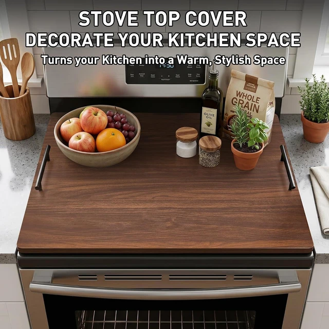 Alt view image 7 of 7 - Noodle Board Stove Cover with Handles, Stove Top Covers for Gas Burners and Electric Stove, Wood Stove Cover Board Decorative Serving Tray Kitchen Sink Cover for Counter Space (Walnut)