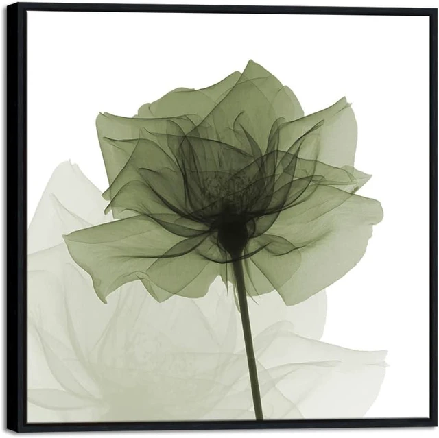 Main image of Black Frame Art Large Green Flickering Flowers Pictures Paintings on Canvas Wall Art Floral Canvas Print Ready to Hang for Living Room Home Decorations