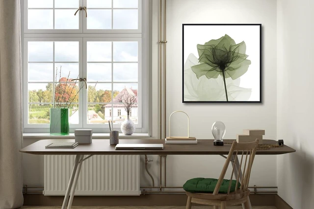 Alt view image 3 of 7 - Black Frame Art Large Green Flickering Flowers Pictures Paintings on Canvas Wall Art Floral Canvas Print Ready to Hang for Living Room Home Decorations