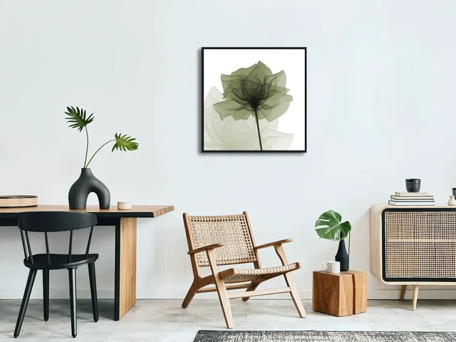 Alt view image 4 of 7 - Black Frame Art Large Green Flickering Flowers Pictures Paintings on Canvas Wall Art Floral Canvas Print Ready to Hang for Living Room Home Decorations