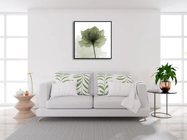 Alt view image 2 of 7 - Black Frame Art Large Green Flickering Flowers Pictures Paintings on Canvas Wall Art Floral Canvas Print Ready to Hang for Living Room Home Decorations