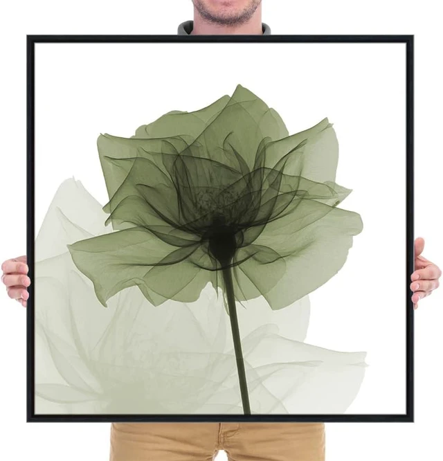 Alt view image 6 of 7 - Black Frame Art Large Green Flickering Flowers Pictures Paintings on Canvas Wall Art Floral Canvas Print Ready to Hang for Living Room Home Decorations