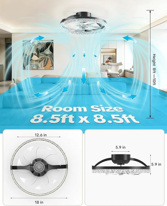 Alt view image 7 of 7 - 20" Ceiling Fans with Lights and Remote, Low Profile Fandelier