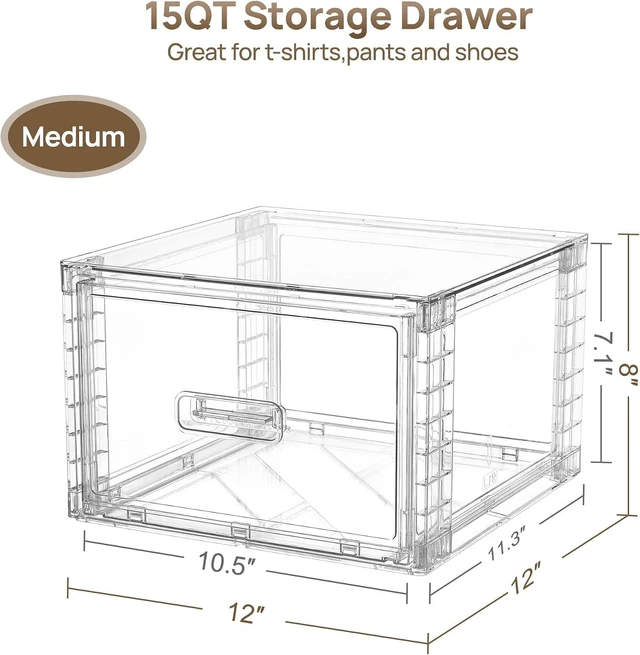Alt view image 2 of 7 - 4 Pack Clear Stackable Closet Storage Drawers 15QT, Medium