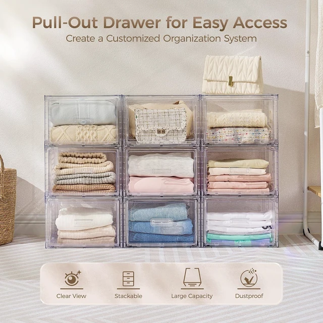 Alt view image 3 of 7 - 4 Pack Clear Stackable Closet Storage Drawers 15QT, Medium