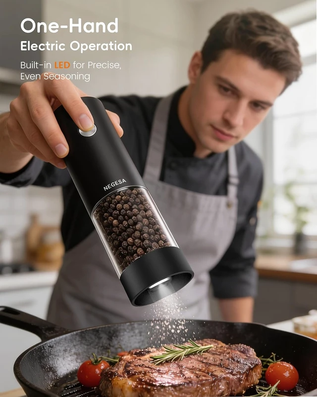 Alt view image 4 of 7 - Electric Salt and Pepper Grinder Set, Rechargeable USB Base, Automatic One-Hand Operation, 6 Adjustable Coarseness, 140ml Capacity, LED Light, Refillable for Kitchen, Housewarming Gift