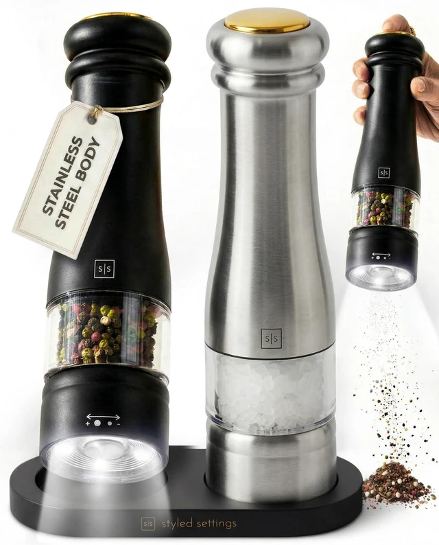 Main image of Electric Salt and Pepper Grinder Set, Black & silver