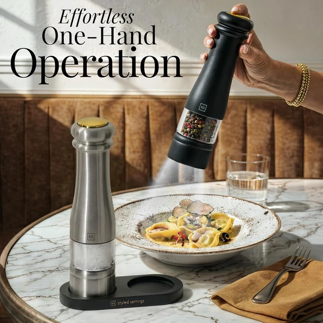 Alt view image 2 of 7 - Electric Salt and Pepper Grinder Set, Black & silver