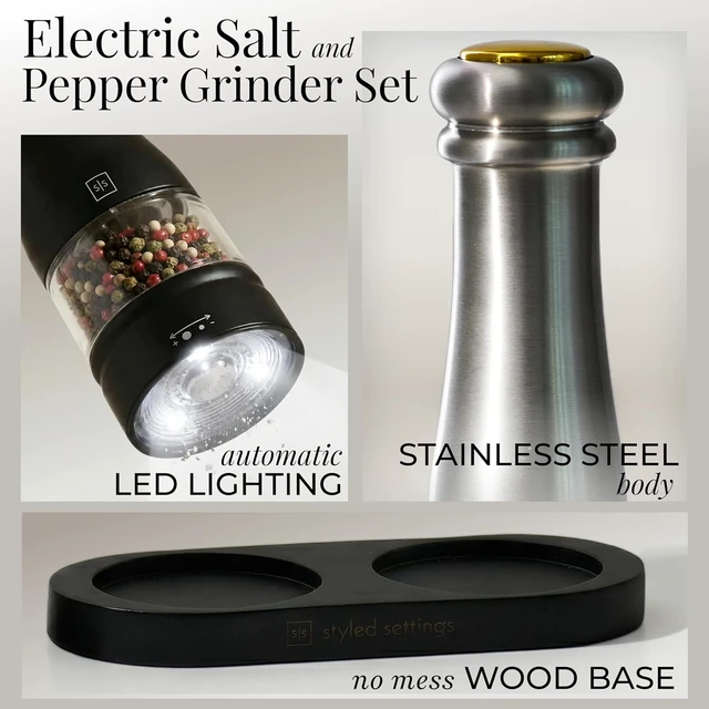 Alt view image 5 of 7 - Electric Salt and Pepper Grinder Set, Black & silver