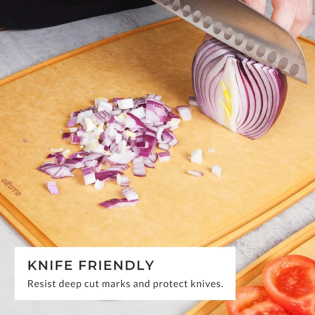 Alt view image 5 of 7 - Essential Series Cutting Board for Kitchen- Natural Wood Fiber Composite, Dishwasher Safe, Eco-Friendly, Juice Grooves, Non-Slip Feet, Non-Porous, Reversible, BPA Free, X-Large -17" x 13"